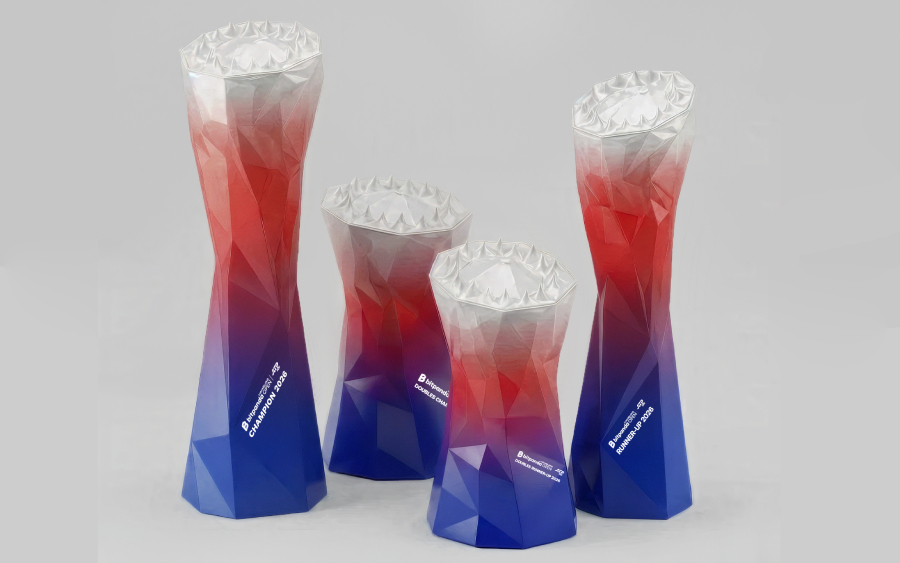 Trophées 3D sur mesure pour le Bitpanda Hamburg Open 2026, avec dégradé de couleurs et logo imprimé